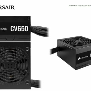 Corsair 650W CV650, 80+ Bronze Certified, up to 88% Efficiency, 125mm Compact Design, EPS 8PIN x 2, PCI-E x 2, ATX Power Supply, PSU Promo (LS)