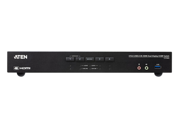 Aten Desktop KVMP Switch 4 Port Dual Display 4k HDMI w/ audio, Cables Included, 2x USB Port, Selection Via Front Panel