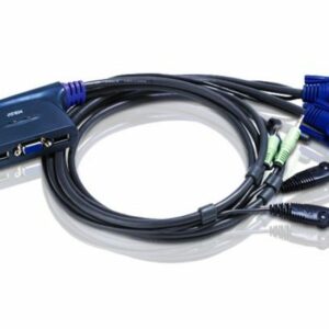 Aten Compact KVM Switch 2 Port Single Display VGA w/ audio, 1.8m Cable, Computer Selection Via Hotkey,