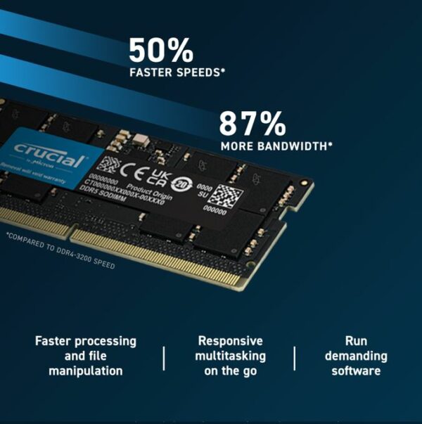 Crucial 32GB (1x32GB) DDR5 SODIMM 4800MHz C40 1.1V Notebook Laptop Memory