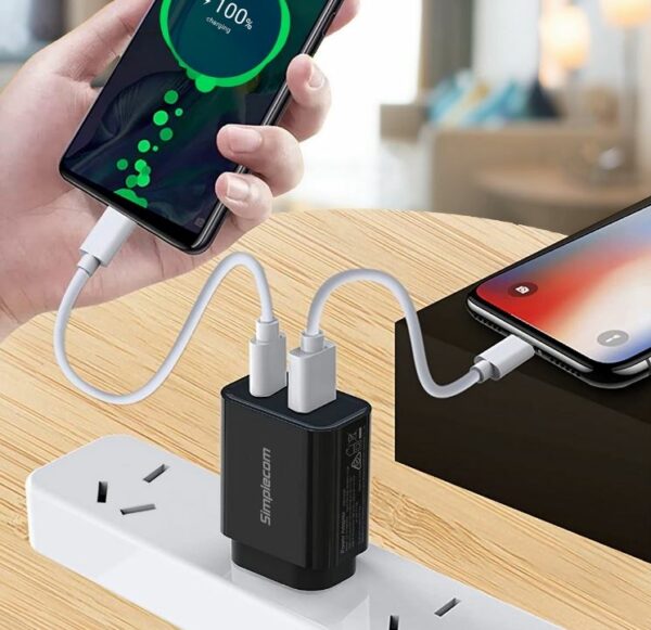 Simplecom CU220 Dual Port PD 20W Fast Wall Charger USB-C + USB-A for Phone Tablet