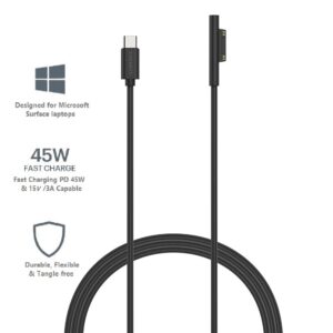 Cygnett Essentials USB-C To Microsoft Surface Laptop Cable (1M) - Black (CY3034USCMS), 45W Fast Charging, Magnetic Connection, Quick  Safe,2 Yr. WTY.