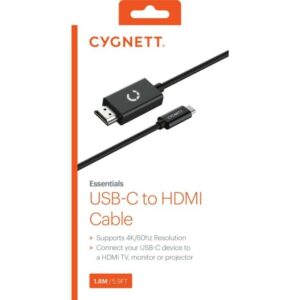 Cygnett Unite USB-C to HDMI Cable (1.8M) - Black (CY3305HDMIC),Support 4K/60hz,Extend from Laptop/Tablet/Phone to HDMI TV/Monitor/Projector,2 Yr. WTY.