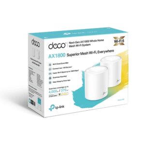 TP-Link Deco X20(2-pack) AX1800 Whole Home Mesh Wi-Fi 6 System, Up To 370 sqm Coverage, WIFI6, 1201Mbps @ 5Ghz, 574Mbps @ 2.4 GHz OFDMA, MU-MIMO (WIFI