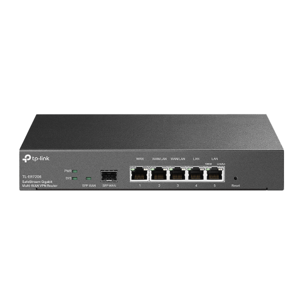 TP-Link TL-ER7206 Omada SafeStream Gigabit Multi-WAN VPN Router, 4 WAN Ports: 1 Gigabit SFP WAN port, 1 Gigabit RJ45 WAN Port, 2 Gigabit WAN/LAN