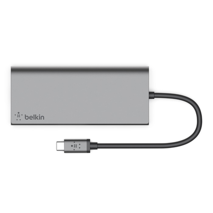 Belkin USB-C Multimedia Hub - Silver (F4U092btSGY),1xSD,1x4K HDMI,1xGB Ethernet,2xUSB-A,1xUSB-C,5Gbps,Charging, 60W PD, Compact Design, Multiport Dock
