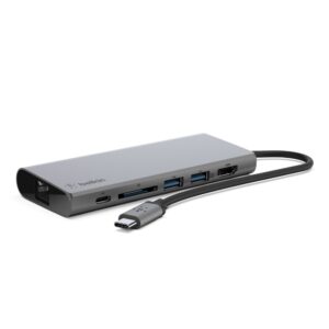 Belkin USB-C Multimedia Hub with 60W Power Delivery 1x4K HDMI 1xUSB-C 2xUSB-A 1xSD 1xGB Ethernet 5Gbps Compact Design Multiport Dock