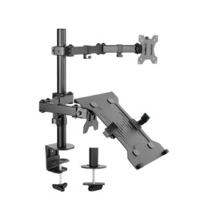 Brateck Economical Double Joint Articulating Steel Monitor Arm with Laptop Holder Fit Most 13"-32" Monitors, Up to 8kg/Screen VESA 75x75/100x1009