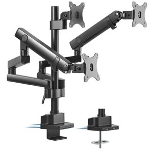 Brateck Triple Monitor Aluminum Slim Pole Held Mechanical Spring Monitor Arm Fit Most 17"-27" Monitors Up to 7kg per screen VESA 75x75/100x100