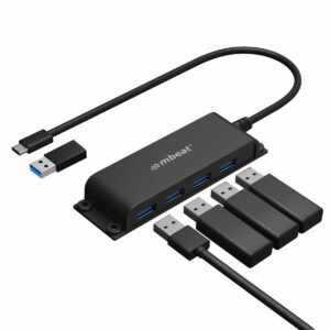 mbeat® Mountable 4-Port USB-A  USB-C Adapter Hub - 60cm Data Cable, USB 3.0, 2.0 High-Speed Data Port Expansion, Save Space Mounting Solution