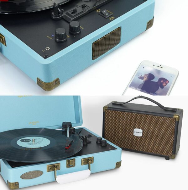 mbeat®  Woodstock 2 Sky Blue Retro Turntable Player with BT Receiver  Transmitter