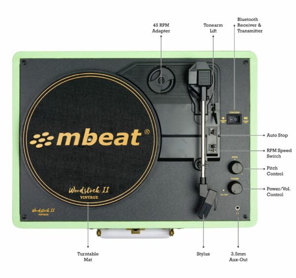 mbeat®  Woodstock 2 Tiffany Green Retro Turntable Player