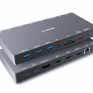 mbeat 15-in-1 Triple Display USB-C Docking Station 2x HDMI 1x DP 1x 100W PD 3.0 1x USB-C 3.1 Gen2 3x USB 3.0 1x USB 3.1 Gen2 MicroSD/SD Card 1x 1Gb