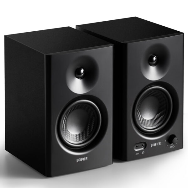 Edifier MR4 Studio Monitor - Smooth Frequency, 1" Silk Dome Tweeter, 4"  Diaphragm Woofer, Wooden, RCA TRS, AUX, Ideal for Content Creators -Black (LS