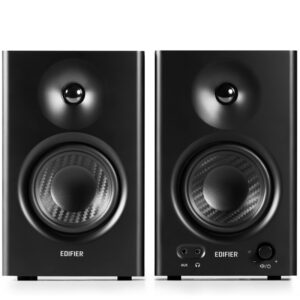 Edifier MR4 Studio Monitor - Smooth Frequency, 1" Silk Dome Tweeter, 4"  Diaphragm Woofer, Wooden, RCA TRS, AUX, Ideal for Content Creators -Black (LS