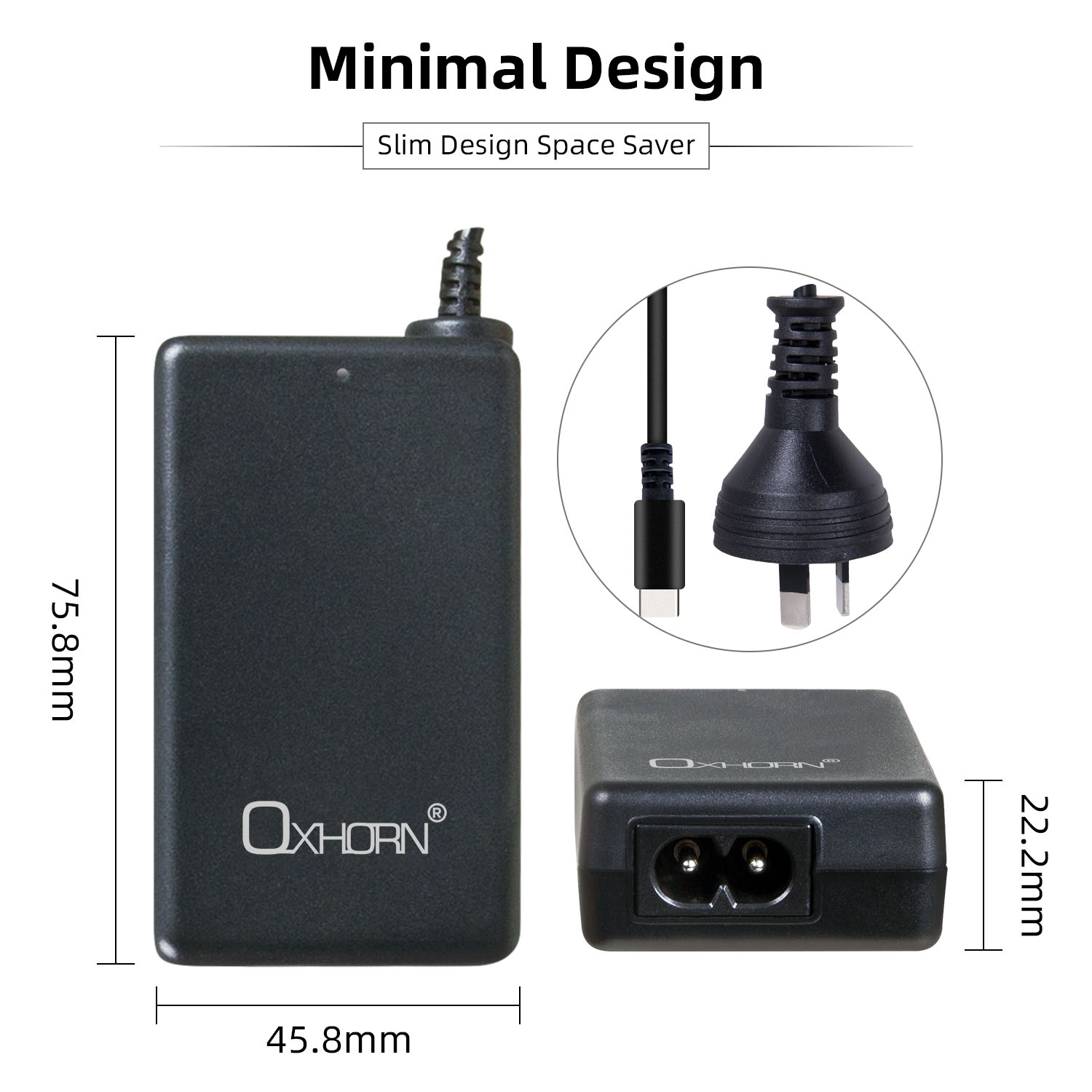 Oxhorn 65W AC Power Adapter USB-C Charger Power Delivery for Lenovo HP Dell Asus USB-C Laptop Tablet Mobile Built-in Power Supply Protection 2M Cable