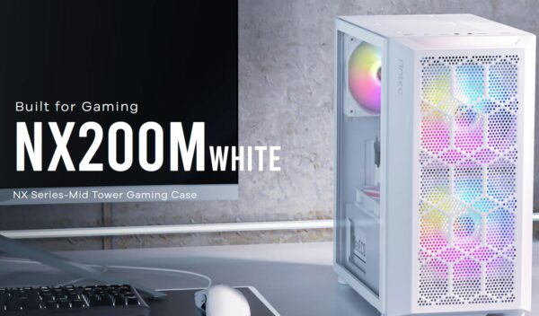 Antec NX200M White m-ATX, ITX Case, Large Mesh Front for excellent cooling, Side Window, 1x 12CM Fan Included, Radiator 240mm. GPU 275mm