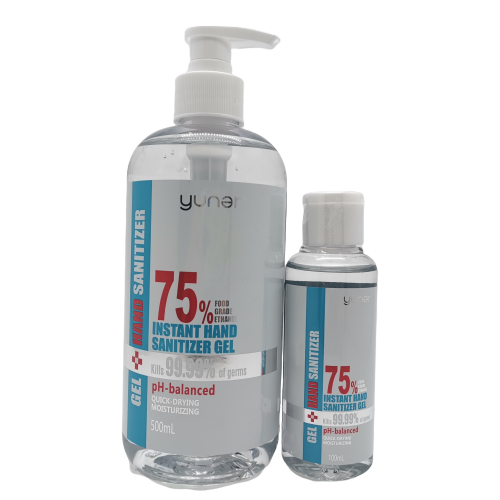 Yuner Gel Instant Hand Sanitiser Gel 500ml, 75% alcohol, quick drying, moisturzing, pump bottle