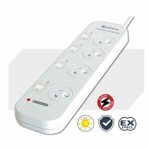 Sansai 4-Way Power Board (421SW) with Individual Switches and Surge Protection 2 Extra Spaced Sockets Indicator Light 100CM Lead 240VAC 50Hz 10A