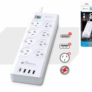 Sansai 8 Outlet 3*USB-A  1*USB-C Powerboard Master On/Off switch Surge and overload protected 1M 20W 220-240V 10A IV Retail box