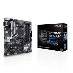 ASUS AMD B550M PRIME B550M-A (Ryzen AM4) mATX MB, Dual M.2, PCIe 4.0, 1Gb Ethernet, HDMI/D-Sub/DVI, SATA 6Gbps, USB 3.2 Gen 2 A, Aura Sync RGB