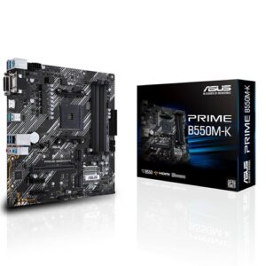 ASUS AMD B550M PRIME B550M-K (Ryzen AM4) mATX MB, Dual M.2, PCIe 4.0, 1Gb Ethernet, HDMI/D-Sub/DVI, SATA 6Gbps, USB 3.2 Gen 2 A