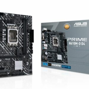 ASUS H610M PRIME H610M-D D4-CSM Intel LGA 1700 mATX Motherboar 2xDDR4~64GB , PCIe 4.0, M.2, 1Gb Ethernet, HDMI, D-SUB, USB3.2 Gen1, SATA 6Gbps,