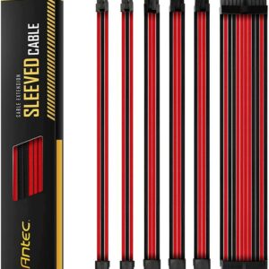 Antec PSU -  Sleeved Extension Cable Kit V2 - Red / Black. 24PIN ATX, 4+4 EPS, 8PIN PCI-E, 6PIN PCI-E, Compatible with Standard PSU (LS