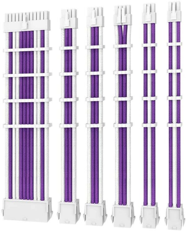 Antec PSU -  Sleeved Extension Cable Kit V2 - Purple / White. 24PIN ATX, 4+4 EPS, 8PIN PCI-E, 6PIN PCI-E, Compatible with Standard PSU (LS)