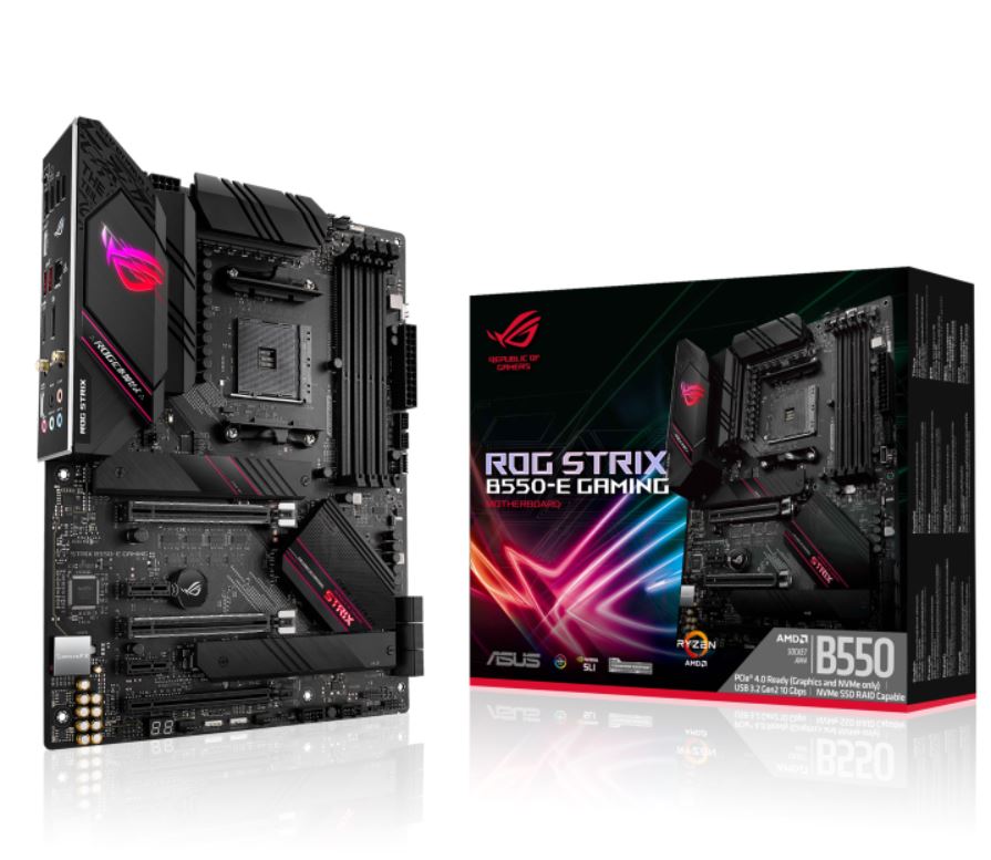 ASUS AMD B550 ROG STRIX B550-E GAMING (Ryzen AM4) ATX MB, Dual M2, PCIe 4.0, 2.5Gb LAN, WiFi 6, BT 5.1, 2x SLI, 3x CrossFireX, USB 3.2 Gen2 AC, AuraS