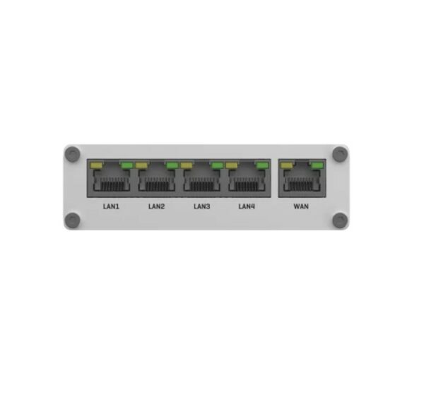 Teltonika RUT300 - Rugged industrial fast Ethernet router, 5 Ethernet ports, 2 configurable digital Inputs/Outputs, and 1 USB port.