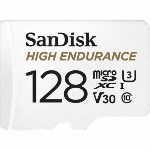 SanDisk High Endurance 128GB microSD 100MB/s 40MB/s 10K hrs 4K UHD C10 U3 V30 -40°C to 85°C Heat Freeze Shock Temperature Water X-ray Proof SD Adapter