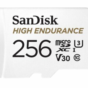 SanDisk High Endurance 256GB microSD 100MB/s 40MB/s 20K hrs 4K UHD C10 U3 V30 -40°C to 85°C Heat Freeze Shock Temperature Water X-ray Proof SD Adapter