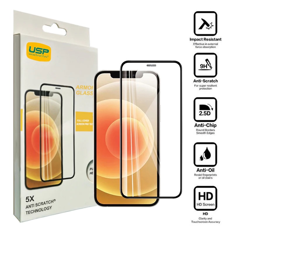 USP Apple iPhone 12 Mini Armor Glass Full Cover Screen Protector - 5X Anti Scratch Technology, Perfectly Fit Curves