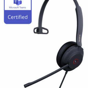 Yealink UH37 Teams Certified USB Wired Headset, Mono, USB-A 2.0, 35mm Speaker, Busylight, Leather Ear Cushion