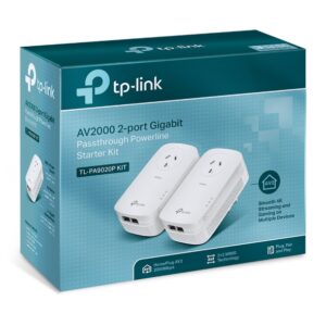 TP-Link TL-PA9020P KIT AV2000 2-Port Gigabit Passthrough Powerline Starter Kit, HomePlug AV2, Up To 2000Mbps, 2X2 MIMO With Beamforming, Plug and Play
