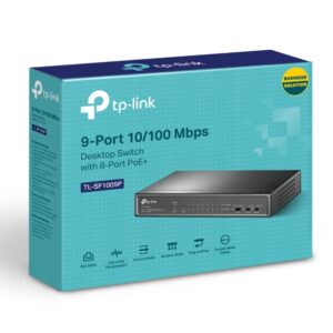 TP-Link TL-SF1009P 9-Port 10/100Mbps Desktop Switch with 8-Port PoE+, Up to 65W for 8 PoE ports, Up to 30W for each PoE port