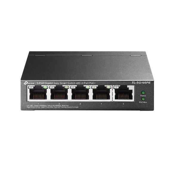TP-Link TL-SG105PE 5-Port Gigabit Easy Smart Switch with 4-Port PoE+, Up To 65W For all PoE Ports, Up To 30W Each PoE Port