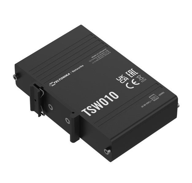 Teltonika TSW010 – DIN Rail Switch, 5x Ethernet ports with speeds of up to 100 Mbps, Integrated DIN rail bracket – PSU excluded (PR3PRAU6)