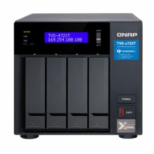 QNAP TVS-472XT-PT-4G 4 Bay NAS Intel® Pentium G5400T 2-core 3.1 GHz 4GB DDR4 Hot-swappable 2 xPCIe 2xGbE 1x10GBASE-T 2xThunderbolt 1xUSB3.2 2 yrs wty