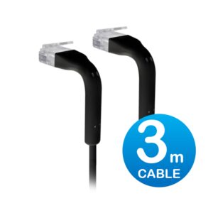 Ubiquiti UniFi Patch Cable Single Unit, 3m, Black, End Bendable to 90 Degree, RJ45 Ethernet Cable, Cat6, Ultra-Thin 3mm Diameter
