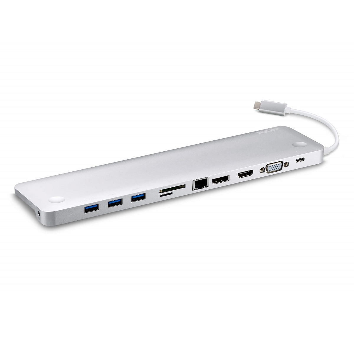 Aten Multiport Mini Dock USB-C, 3x USB 3.1 Gen 1 Ports, USB-C Power Pass through, DP/HDMI/VGA Display Ports, SD/MicroSD Slots, Gigabit Ethernet RJ45,