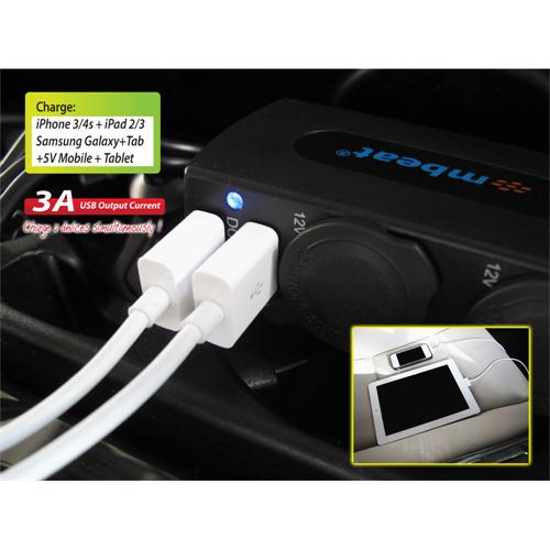 mbeat®  3A / 15W Dual Port USB and Dual Cigarette Lighter Car Charger – 2x USB/2x Cigarette Charger Expanders