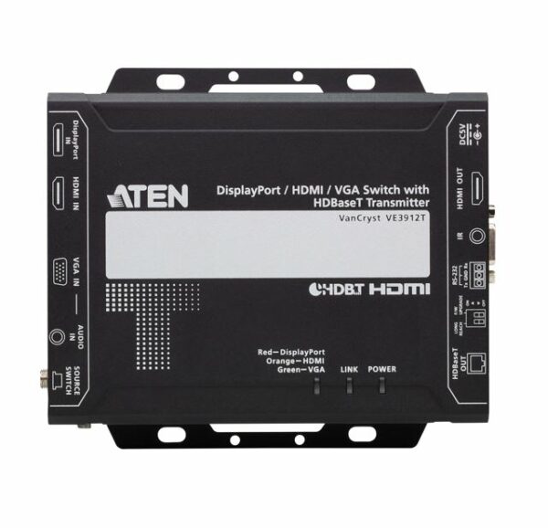 Aten VE3912T 4K DisplayPort / HDMI / VGA Switch with HDBaseT Transmitter, Auto Switch Mode, Mirrored Video Output, PoH