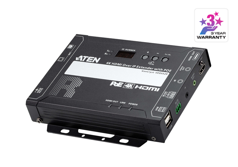 Aten 4K HDMI over IP Receiver with PoE, extends lossless high-quality video up to 4K @ 30 Hz 4:4:4