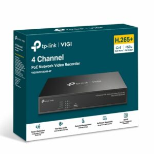 TP-Link VIGI NVR1004H-4P 4 Channel PoE+ Network Video Recorder, 24/7 Continuous Recording, 4K HDMI Video Output  16MP Decoding (HDD Not Included)