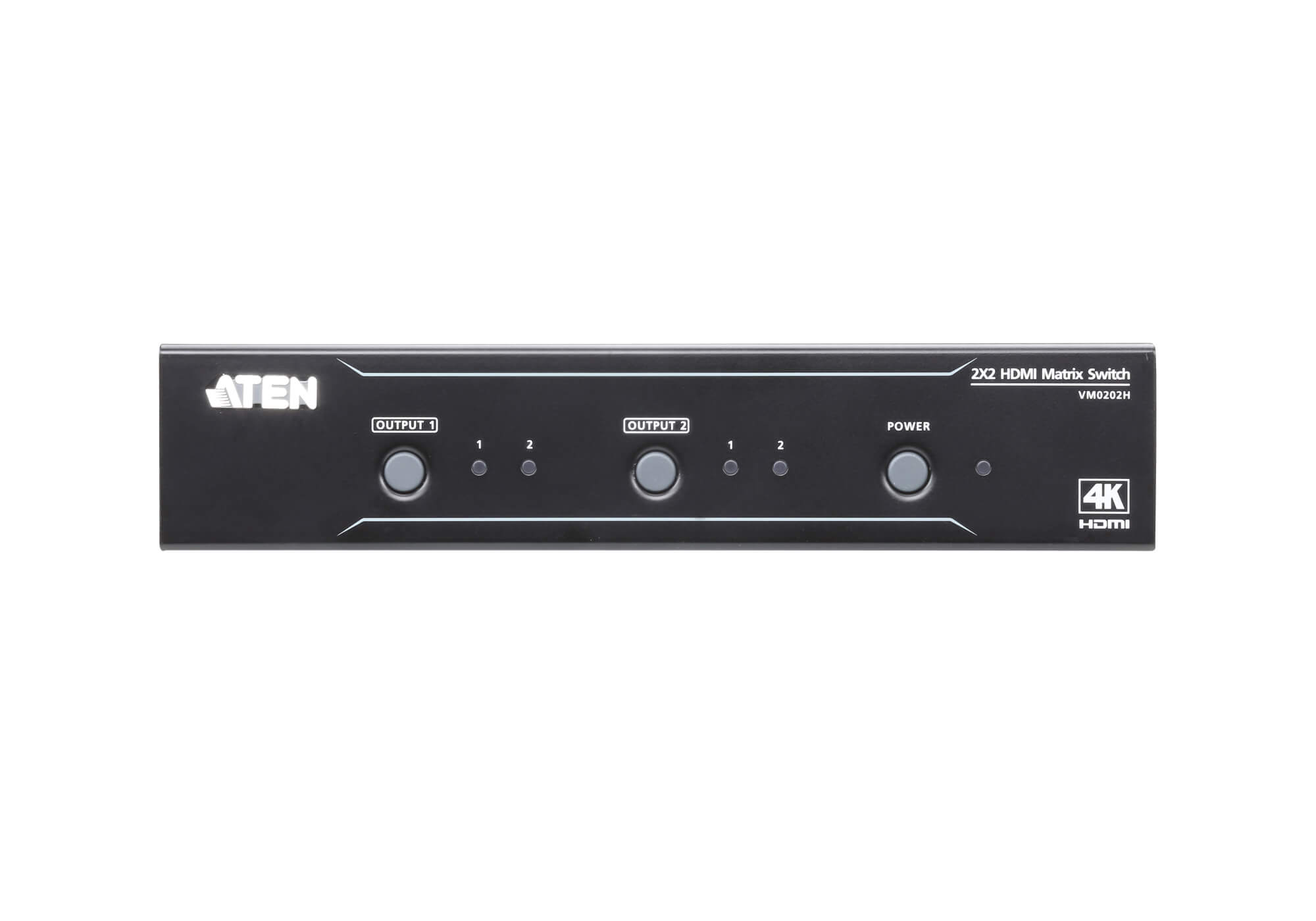 Aten 2×2 4K HDMI Matrix, control via front-panel pushbuttons, IR remote and RS232 control, EDID management