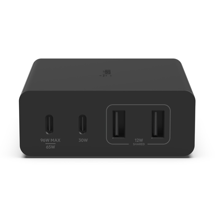 Belkin BoostCharge Pro 4-Port GaN Charger 108W - Black(WCH010auBK),2xUSB-C  2xUSB-A,2M Cable,Intelligent and Fast Charger,Compact Laptop Charger,2YR