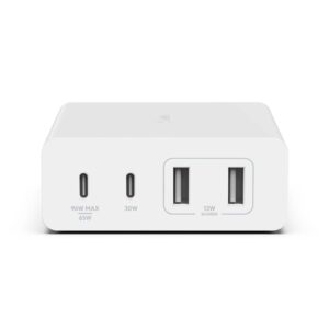 Belkin BoostCharge Pro 4-Port GaN Charger 108W - White(WCH010auWH), 2xUSB-C  2xUSB-A,2M Cable,Intelligent and Fast Charger,Compact Laptop Charger,2YR