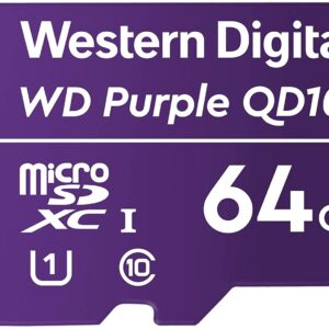 Western Digital WD Purple 64GB MicroSDXC Card 24/7 -25°C to 85°C Weather  Humidity Resistant for Surveillance IP Cameras mDVRs NVR Dash Cams Drones